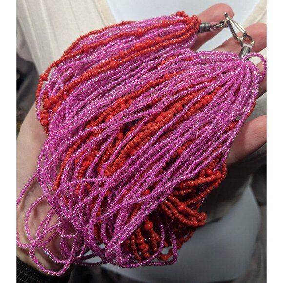 Pink And Red Multilayer Glass Beaded Statement Necklace - Picture 3 of 6